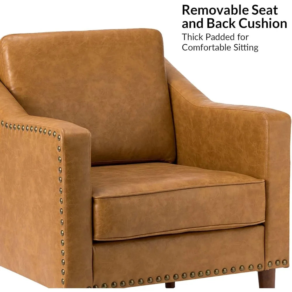 Leather-Look Club Chair with Cushions and Traditional Styling, Comfortable Upholstered Seat and Back