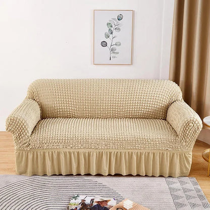 1 Seater Seersucker Sofa Cover with Elastic Skirt Stretch Sofa Protector Removable Slipcover Armchair Cover Elastic Couch Cover