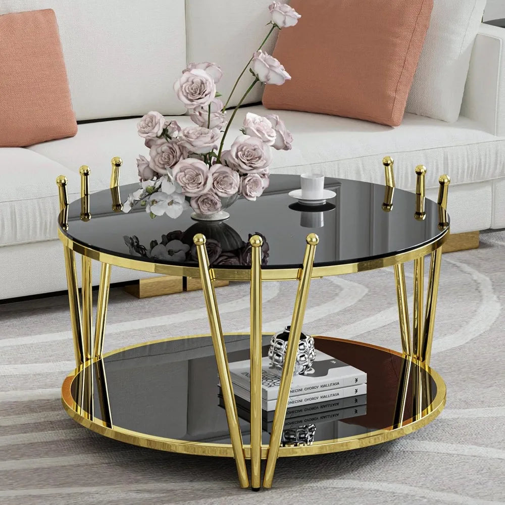 Round Gold Glass Coffee Table 31.5