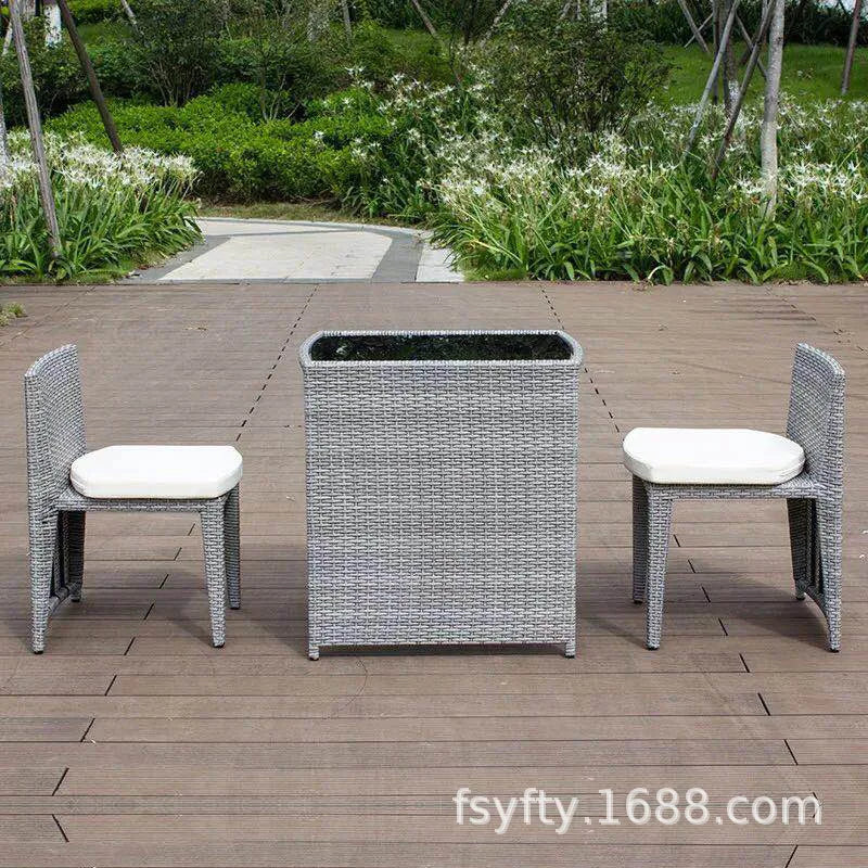 Outdoor rattan chair table and chair three-piece balcony garden creative simple rattan leisure table and chair combination