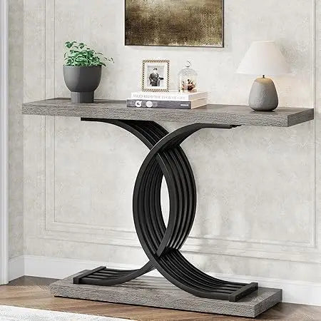 Console Tables for Entryway, Modern Farmhouse 39-inch Entryway Table with Geometric Base, Wooden Hallway Table for Entrance