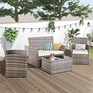 7-Piece Outdoor Patio Furniture Set: Wicker Sectional Sofa with Rattan Modular Conversation Area and Cushions