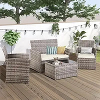 7-Piece Outdoor Patio Furniture Set: Wicker Sectional Sofa with Rattan Modular Conversation Area and Cushions