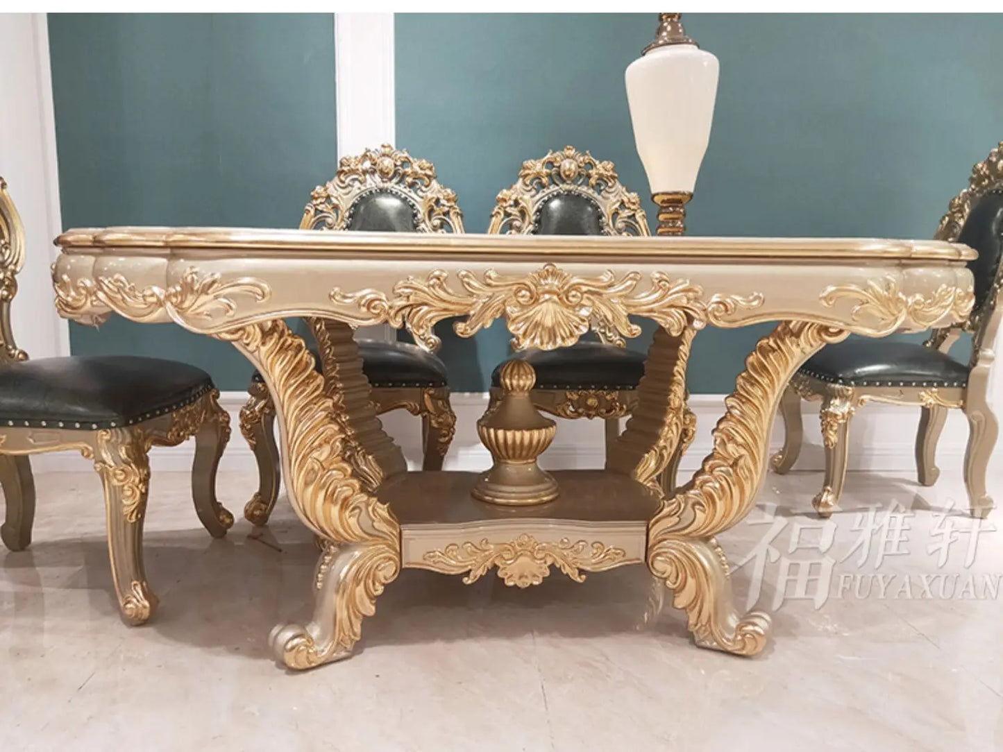 European oval 1.8 meters long dining table and chairs combination villa solid wood carving flower atmosphere dining table