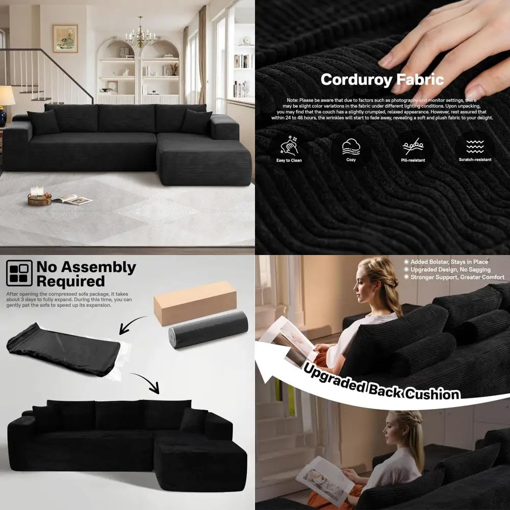 l-shaped cloudy sectional sofa for living room: pre-assembled, modular design with plush comfort and deep seating