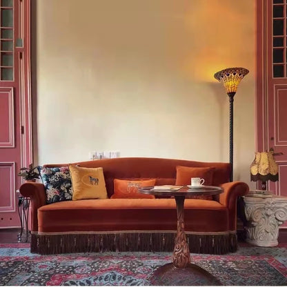 American single and double three people, small apartment retro, pull button tassel, living room high back fabric sofa