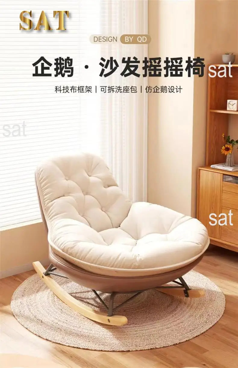 ！@!@Recliner Comfortable Thickened Wood Penguin Rocking Chair Living Room Bedroom Balcony Home Leisure Lazy Sofa Style for Singl