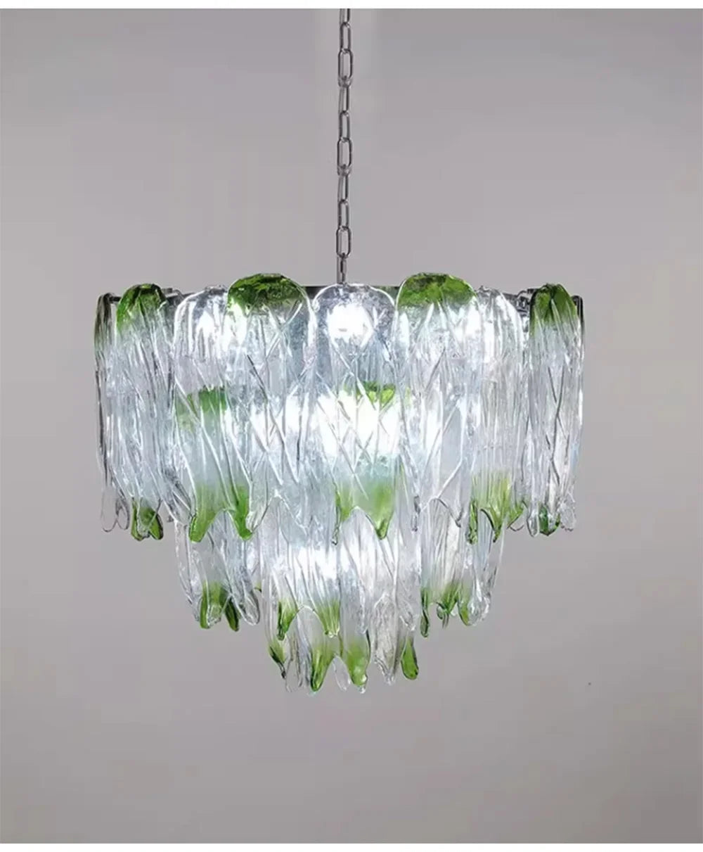 French Romantic Lustre Luxury Chandeliers Antique Designer Gradient Green glass LED Main lamps For Living Room