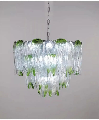 French Romantic Lustre Luxury Chandeliers Antique Designer Gradient Green glass LED Main lamps For Living Room