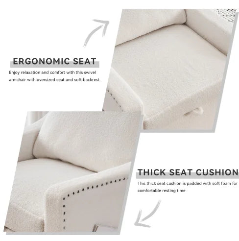 Teddy Fabric Swivel Accent Chair Single Sofa Chair with Upholstered One Back Pillow Armrest Rivets for Home Office Living Room