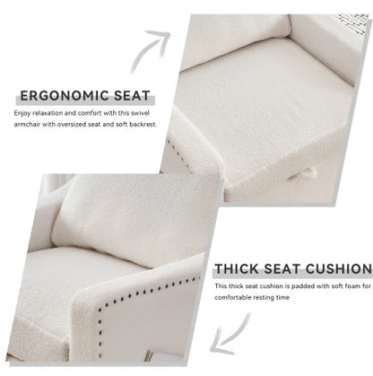 Teddy Fabric Swivel Accent Chair Single Sofa Chair with Upholstered One Back Pillow Armrest Rivets for Home Office Living Room