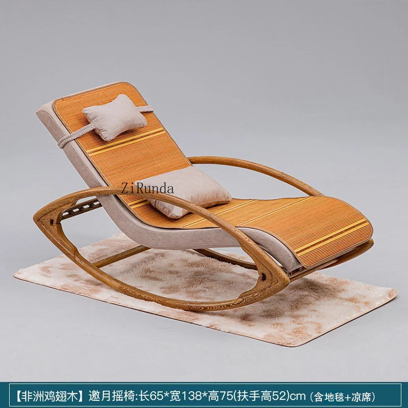 Redwood rocking chair, new Chinese style chicken wing wooden lounge chair, solid wood home balcony leisure chair
