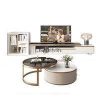 LXLight luxury rock slab coffee table Nordic simple modern round telescopic size coffee table