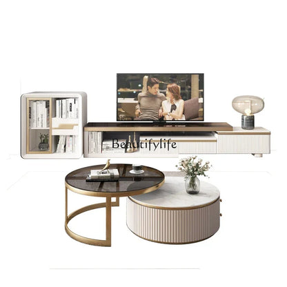 LXLight luxury rock slab coffee table Nordic simple modern round telescopic size coffee table