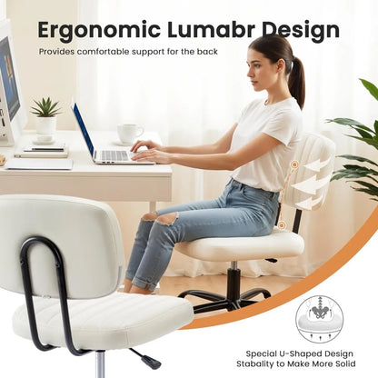 Small Office Desk Chair with Wheels, Armless Desk Chair with Lumbar Support, PU Leather Low Back Adjustable Height 360