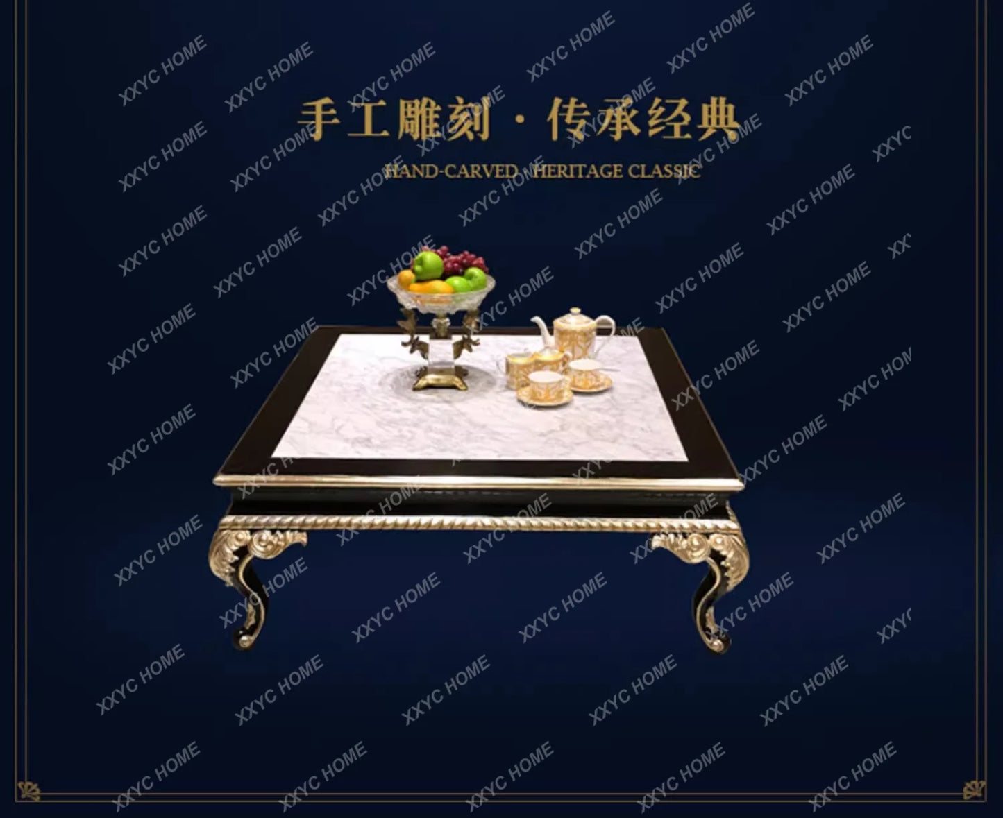 Neoclassical solid wood furniture coffee table marble table furniture set combination