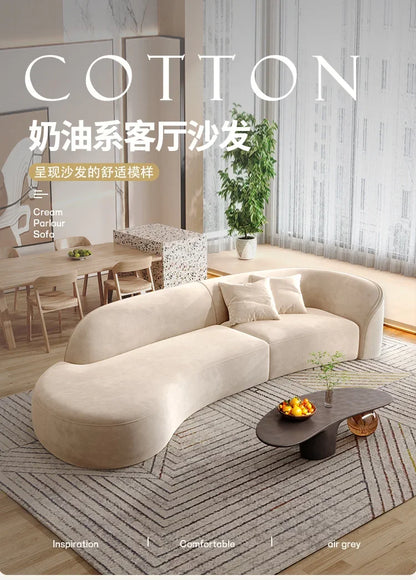 New arrive Cream Floor Living Room Sofas Curved Lounge Ergonomics Women Living Room Sofas White Minimalist Muebles Postmodern Fu