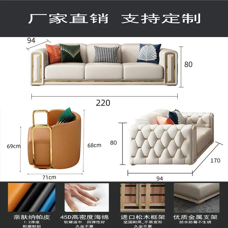 A2-7   new light luxury leather sofa living room combination size modern simple first-layer cowhide sofa