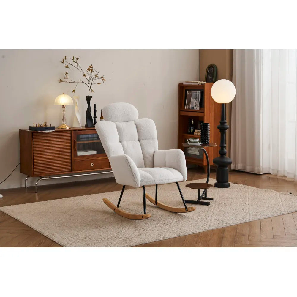 Modern Swing Chair in Teddy Fabric with Tufted Cover Upholstered Seathigh backrest for Living and Bedroom