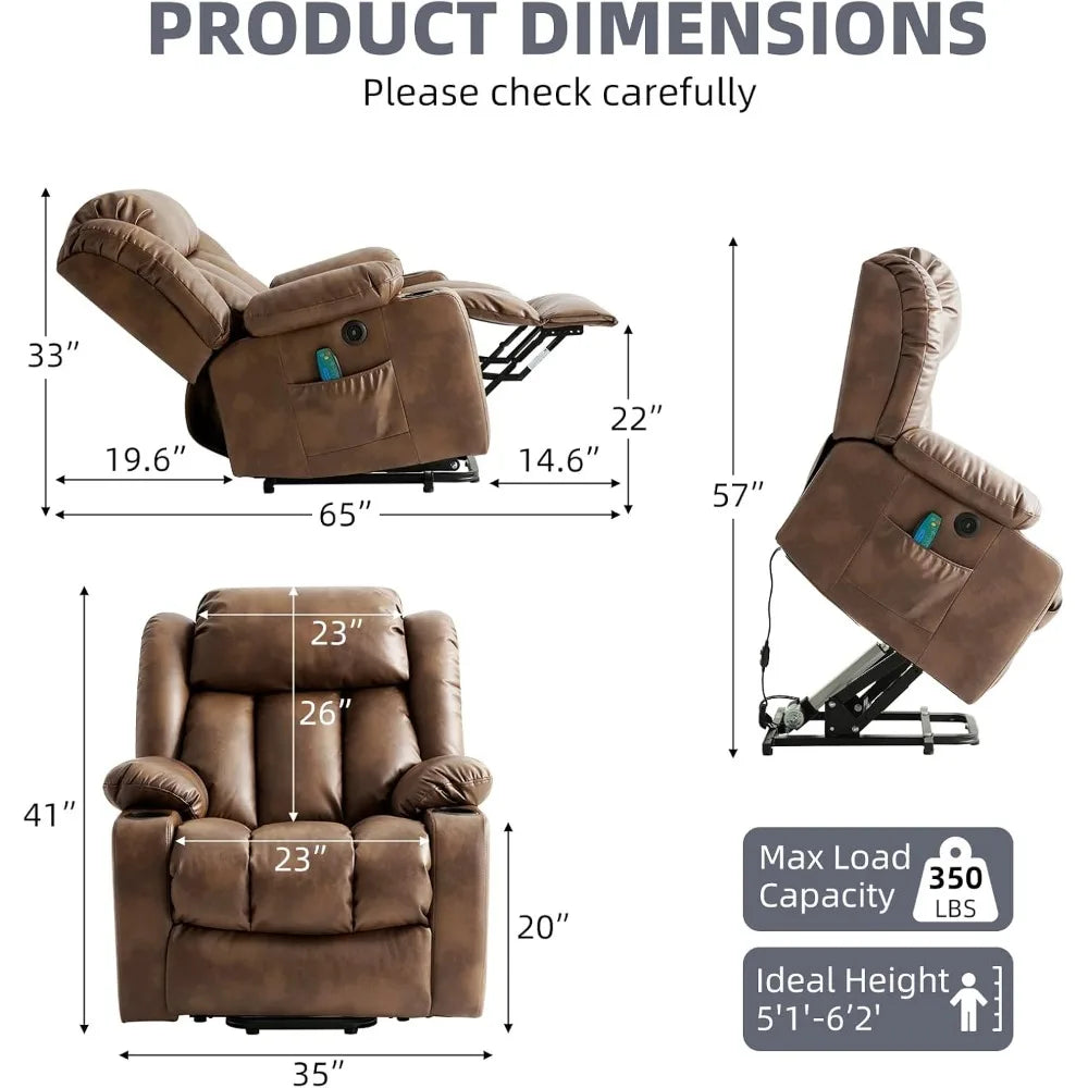 Power Lift Recliner Chair for Elderly, Electric Recliner Chairs for Adults with Massage and Heat, Cup Holders, Remote Control,