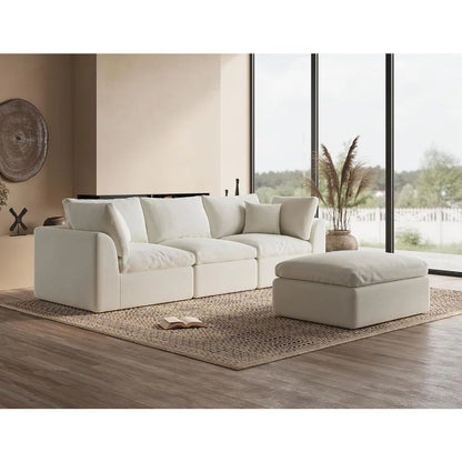 White cloud shaped sofa with L-shaped lounge chair, modern modular sofa with deep seat, suitable for living room, bedroom