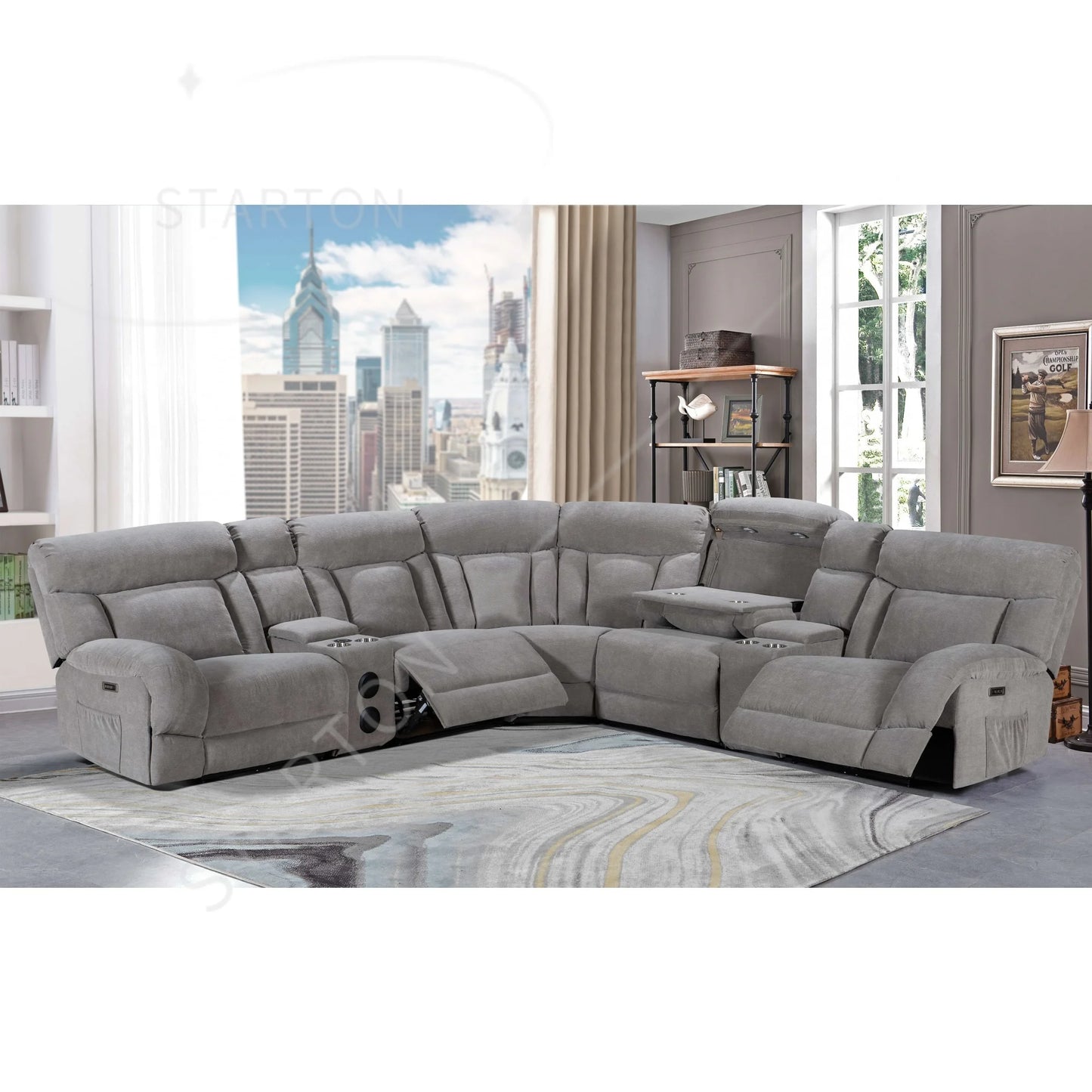 Recliner Sofa Set Hot Selling Modern Design Comfortable Leather Extendable Wood Frame Living Room Furniture Couch 7014