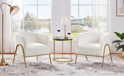 Set of 2, Armchair Set, Side Chairs for Living Room, Boucle Fabric Vanity Chairs with Gold Legs for Bedroom Office Readig Nook