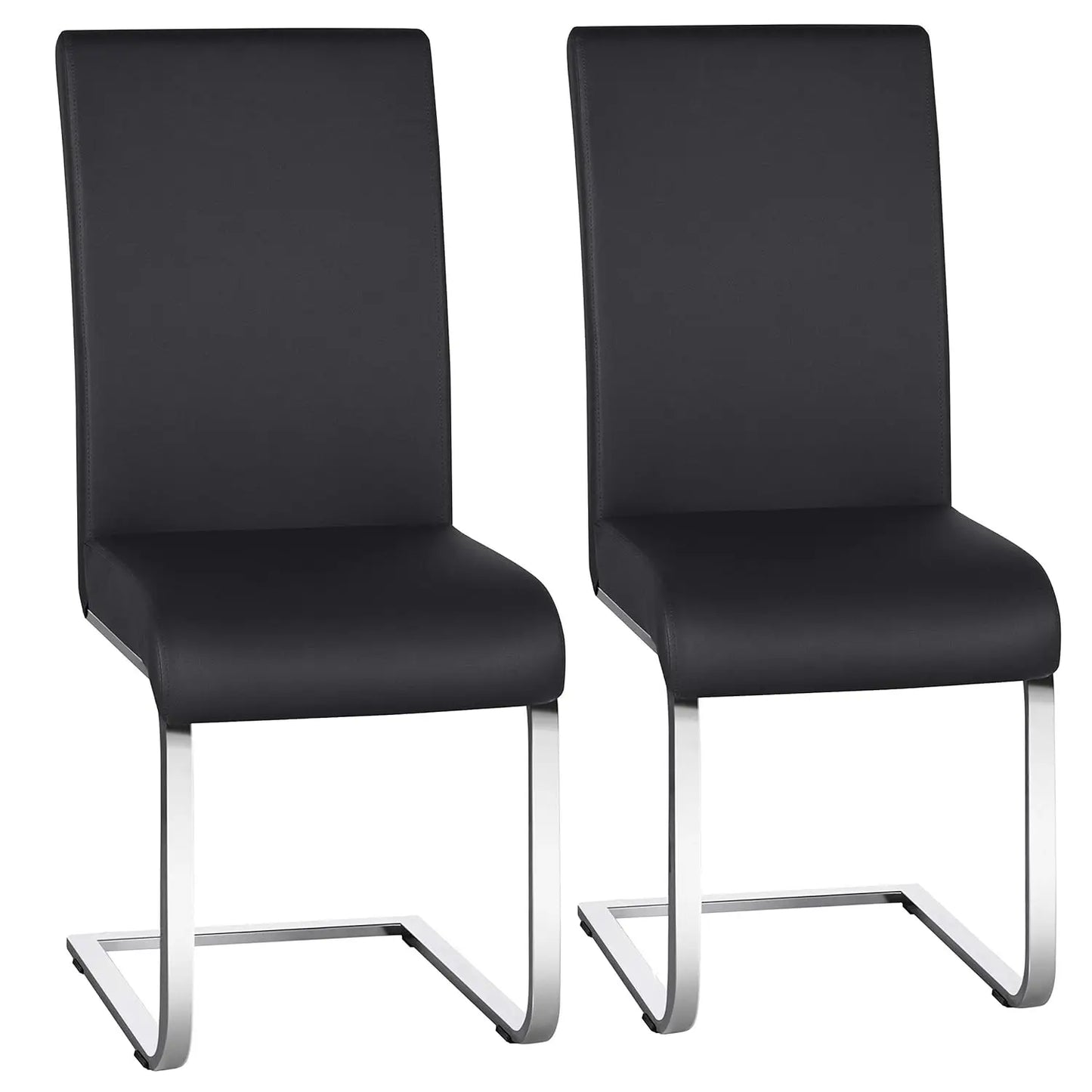 Set of 2 Chrome Metal Finish Side Chairs, Gray-Taupe Faux Leather Upholstery, Casual Dining Furniture