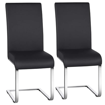 Set of 2 Chrome Metal Finish Side Chairs, Gray-Taupe Faux Leather Upholstery, Casual Dining Furniture