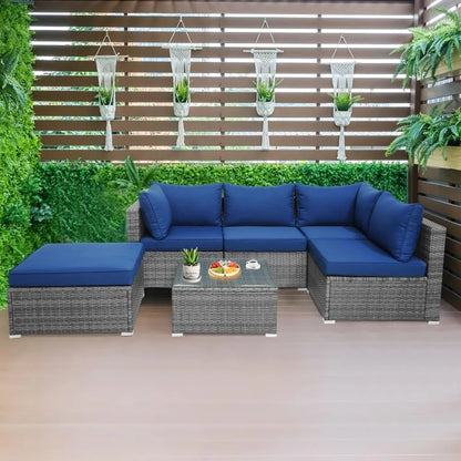 6 Pieces Sectional Patio Furniture Set, Weather Resistant Heavy Duty Outdoor Modular Sofa Set with Soft Padded Cushions