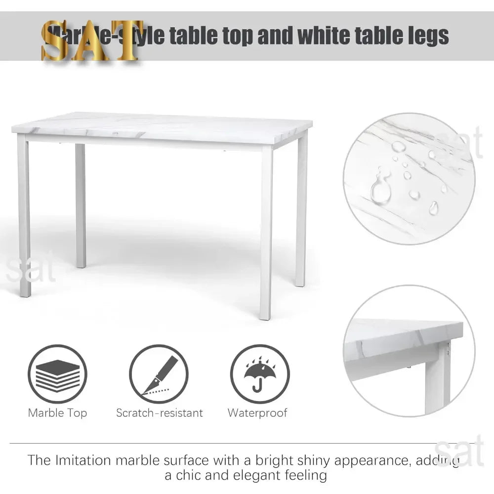 # Hot Sales Dining Table Set For 4- Space And Chairs For 4 Modern Style Faux Marble Tabletop & 4 Blue Velvet Chairs For Dining R