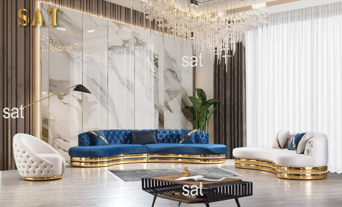 Newest Luxury Golden Stylish Base Decor Lobby Sofa Set Stainless Steel Lounge Chair Velvet Couch for Hotel Home