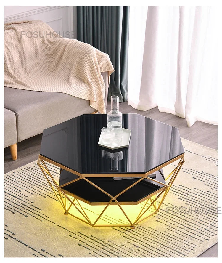 Nordic Glass Living Room Coffee Tables Light Luxury Modern Toughened Glass Bedroom Corner Table Iron Coffee Table Home Furniture