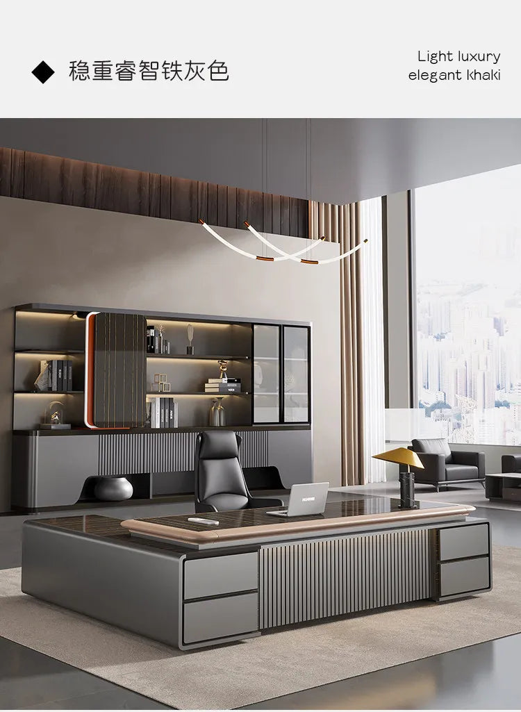 luxury Computer Office Desk Standing L Shaped Writing Boss Table Lift Up Table Gaming Sedentary Filing Cabinet Boss Furniture