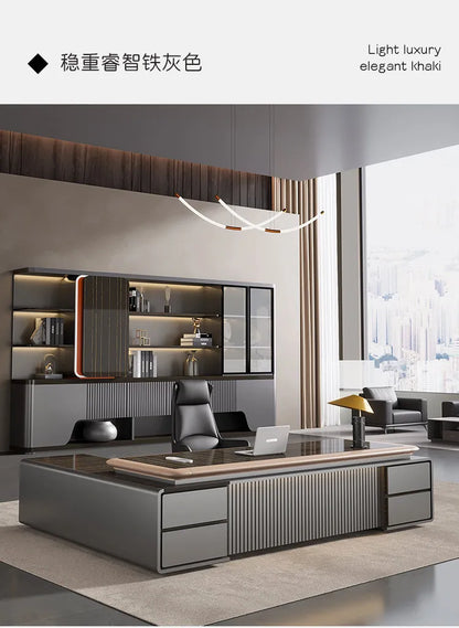 luxury Computer Office Desk Standing L Shaped Writing Boss Table Lift Up Table Gaming Sedentary Filing Cabinet Boss Furniture