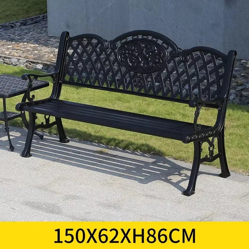 Cast Aluminum Bench Modern 150cm Outdoor Bench Chair Leisure Patio Bench Metal Benches Park Bench for Garden Outdoor Patio