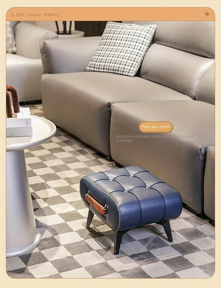 A square leather stool, living room stool, sofa footstool, home decoration, light luxury American, Italian, home decoration