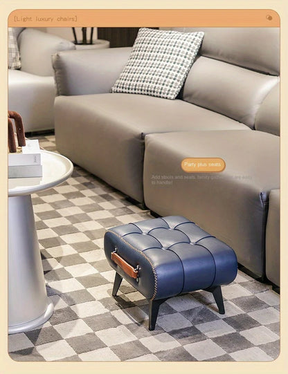 A square leather stool, living room stool, sofa footstool, home decoration, light luxury American, Italian, home decoration
