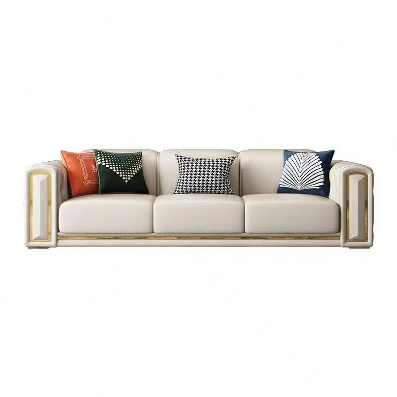 / Modern New Design Luxury Couch With Brass Legs Plush Leather Sofa Living Room Furniture
