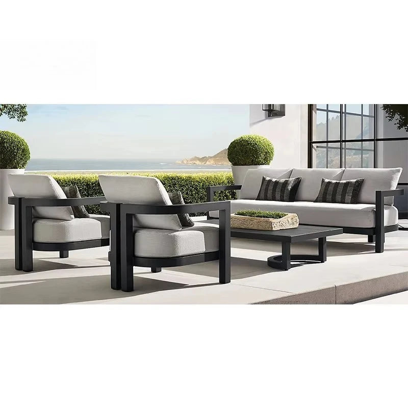 Backyard Poolside Lounge Luxury Corner Outdoor Couch Sectional Teak Wood Rattan Rope Aluminum Modern Outdoor Garden Sofa Set