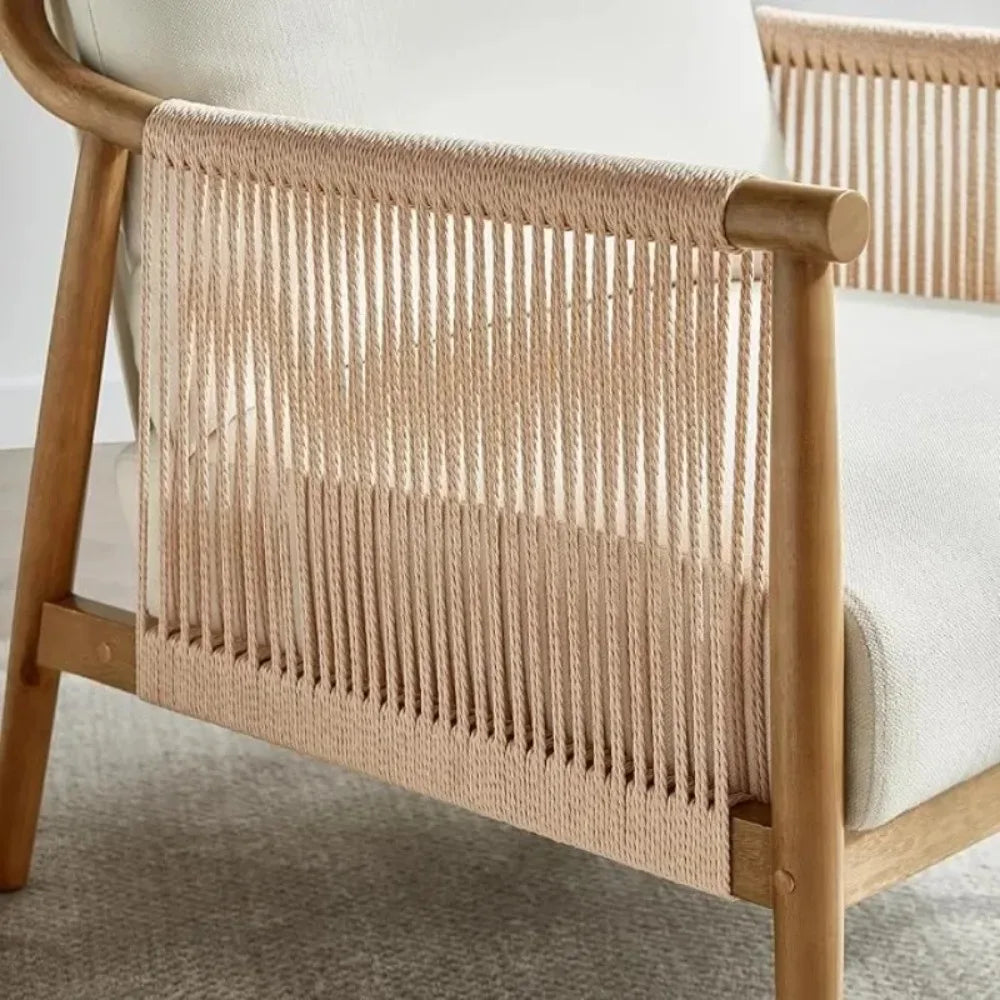Chairs-Tool Braid Armchair, Modern Accent Chair for Living Room, Cream