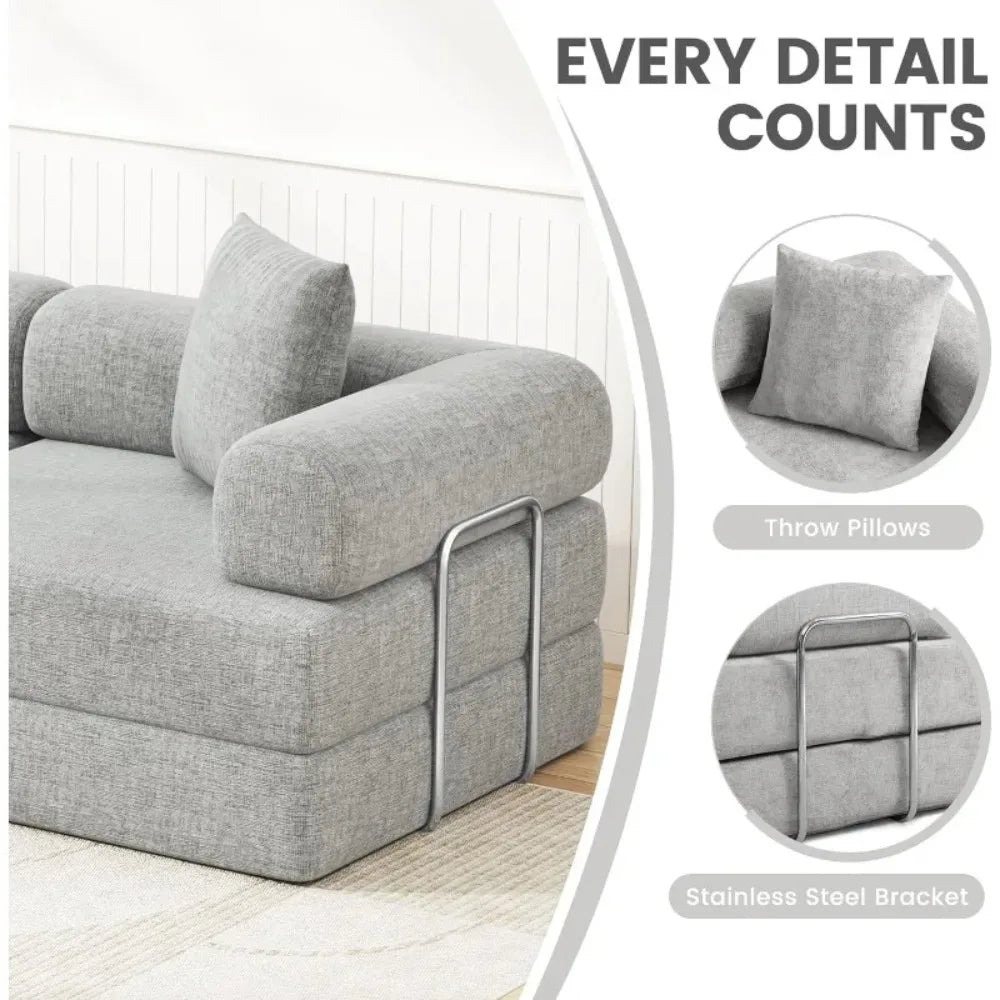 Folding Sleeper Sofa Bed Convertible Foam Floor Mattress Couch, 2-Seater Boneless Foldable Loveseat Sectional Couch Bed