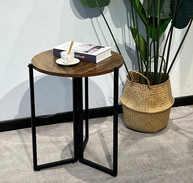 Small round wooden coffee table metal living room and dining room furniture custom designed