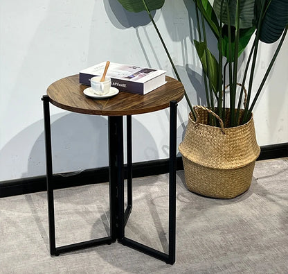 Small round wooden coffee table metal living room and dining room furniture custom designed