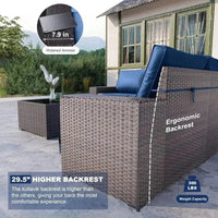 YND6-WQQkulavik 6PCs outdoor furniture set PE Wicker rattan sectional sofa patio conversation sets. navy blue