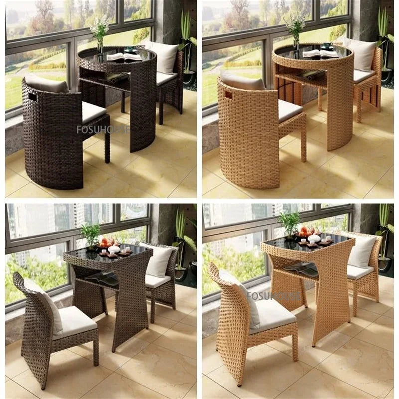 Nordic Outdoor Patio Table and Chair Balcony Table and Chair Combination Home Leisure Storage Table Three-piece Garden Furniture
