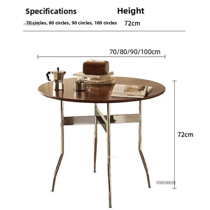 Stainless Steel Solid Wood Round Dining Tables Home Small Round Table for Kitchen Furniture Medieval Style Retro Folding Table