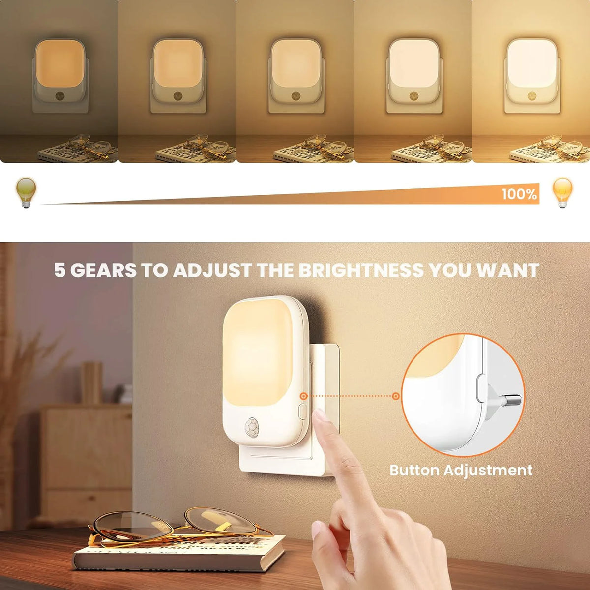 1pc/2pcs EU Plug in LED Motion Sensor Night Lights for Kids Bedroom Auto Dusk to Dawn Sensor Dimmable Wireless Cabinet Lamp