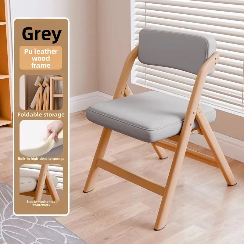 PU Leather Folding Chair Metal Frame Wood Grain Finish Comfortable Padded Seat Space Saving Dining Office Makeup Desk Chair