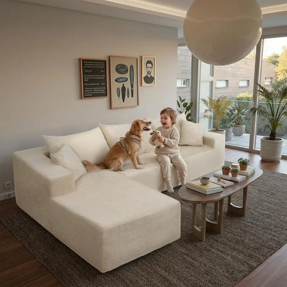 103" L-Shaped Modular Cloud Couch for Living Room, Left Facing Chaise, Deep Seat Memory Foam, No Assembly, Beige Corduroy